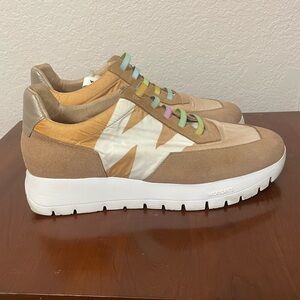 Wonders Women's Tan Suede Platform Sneakers with Pastel Accents